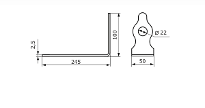 Проушина угловая 245х100х50 (чёрная) #221150